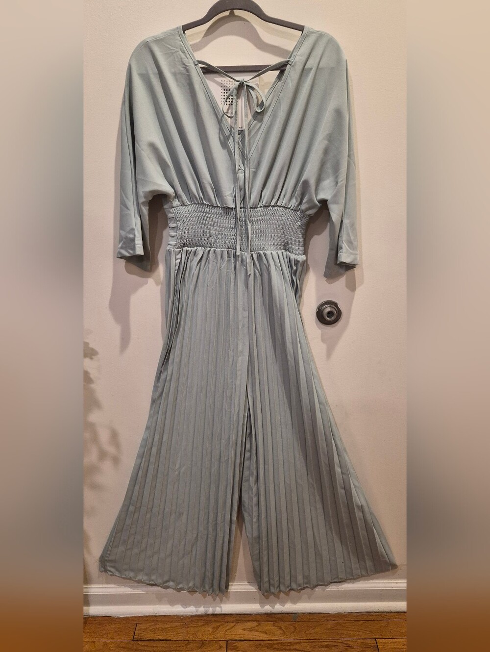 Light Sage Pleated Wide-Leg Jumpsuit